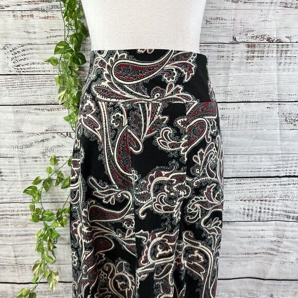 Christopher & Banks Skirt size 10 Black Red Paisley A Line Midi Boho Modest Slim - Picture 3 of 16